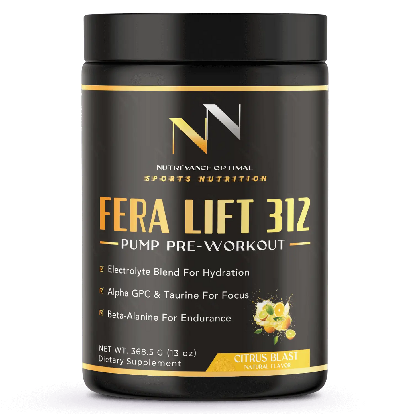FERA LIFT 312™ – Stimulant-Free Pump Pre-Workout for Muscle Pumps, Focus & Endurance Citrus Blast Nutri`Vance Optimal Sports Nutrition