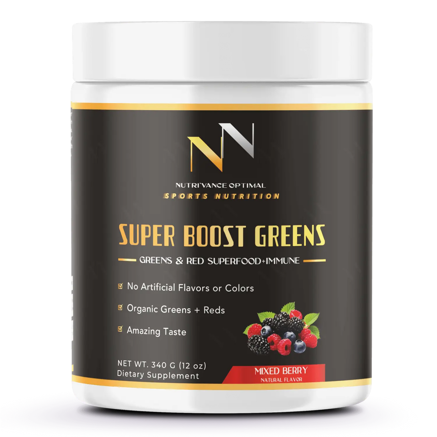 SUPER BOOST GREENS™ – Greens + Reds + Prebiotics for Immunity, Energy & Detox (Mixed Berry) Nutri`Vance Optimal Sports Nutrition