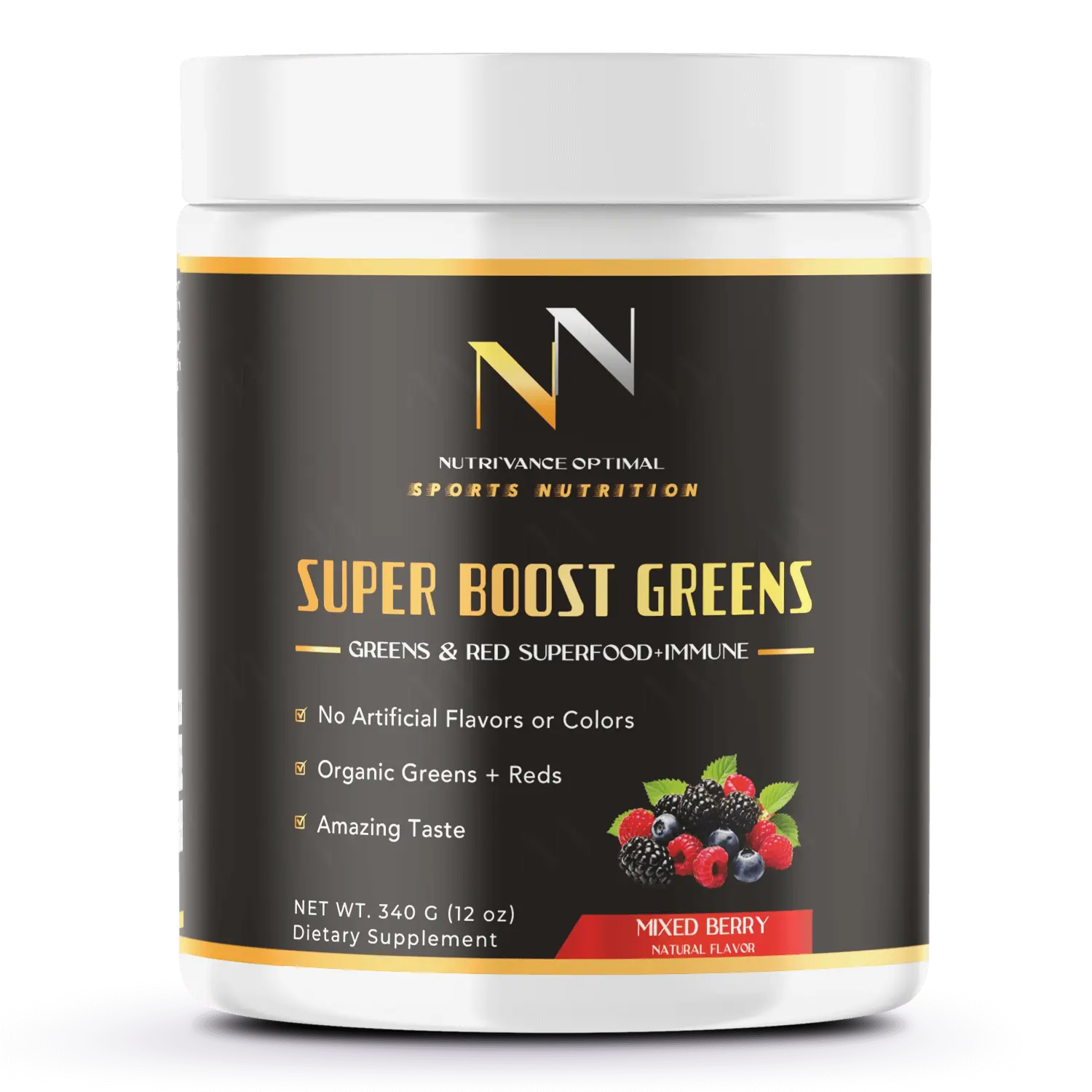 SUPER BOOST GREENS™ – Greens + Reds + Prebiotics for Immunity, Energy & Detox (Mixed Berry) Nutri`Vance Optimal Sports Nutrition