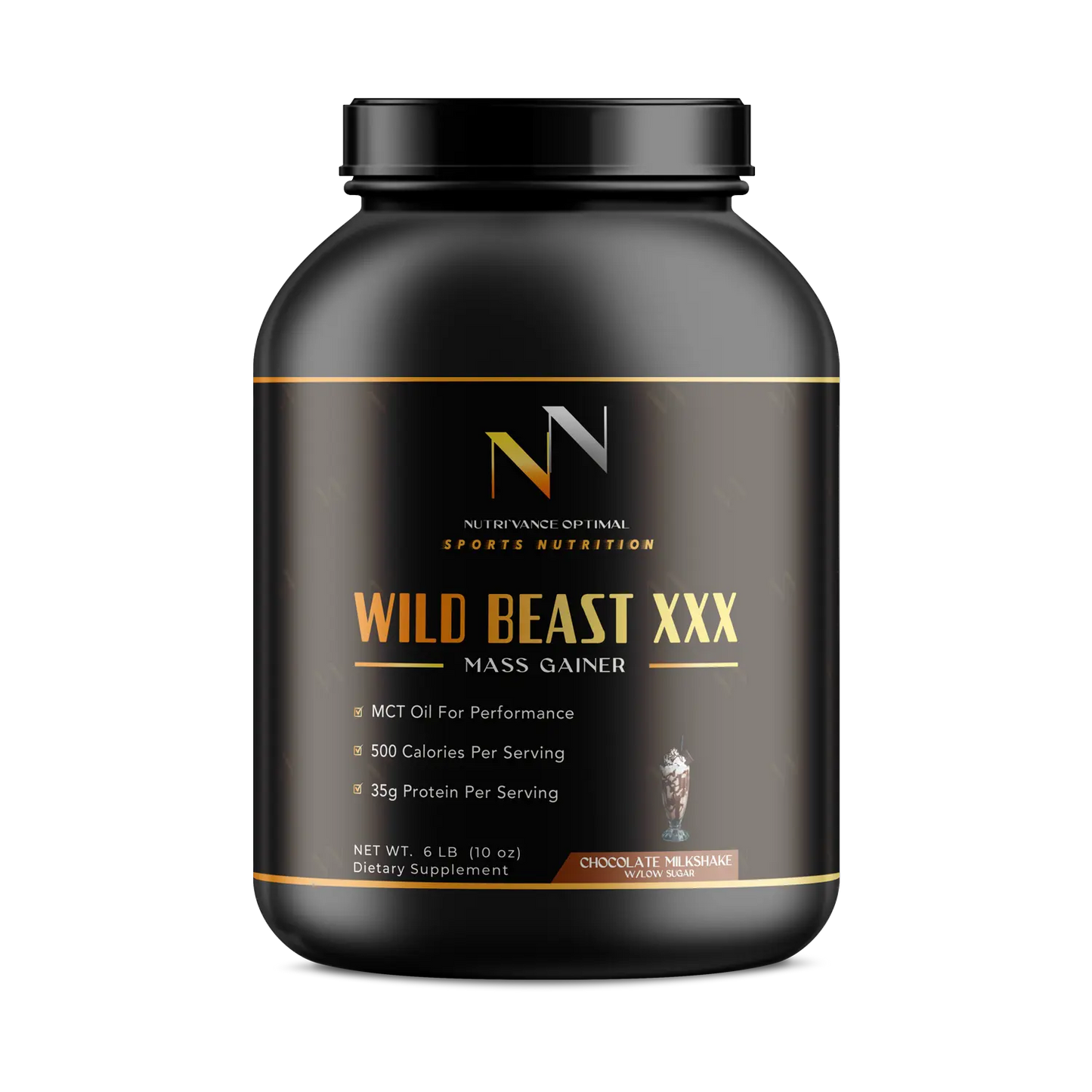 WHEY BEAST XXX™ – Advanced Mass Gainer with 35g Protein, 80g Carbs & MCT Oil (Chocolate Milkshake) Nutri`Vance Optimal Sports Nutrition