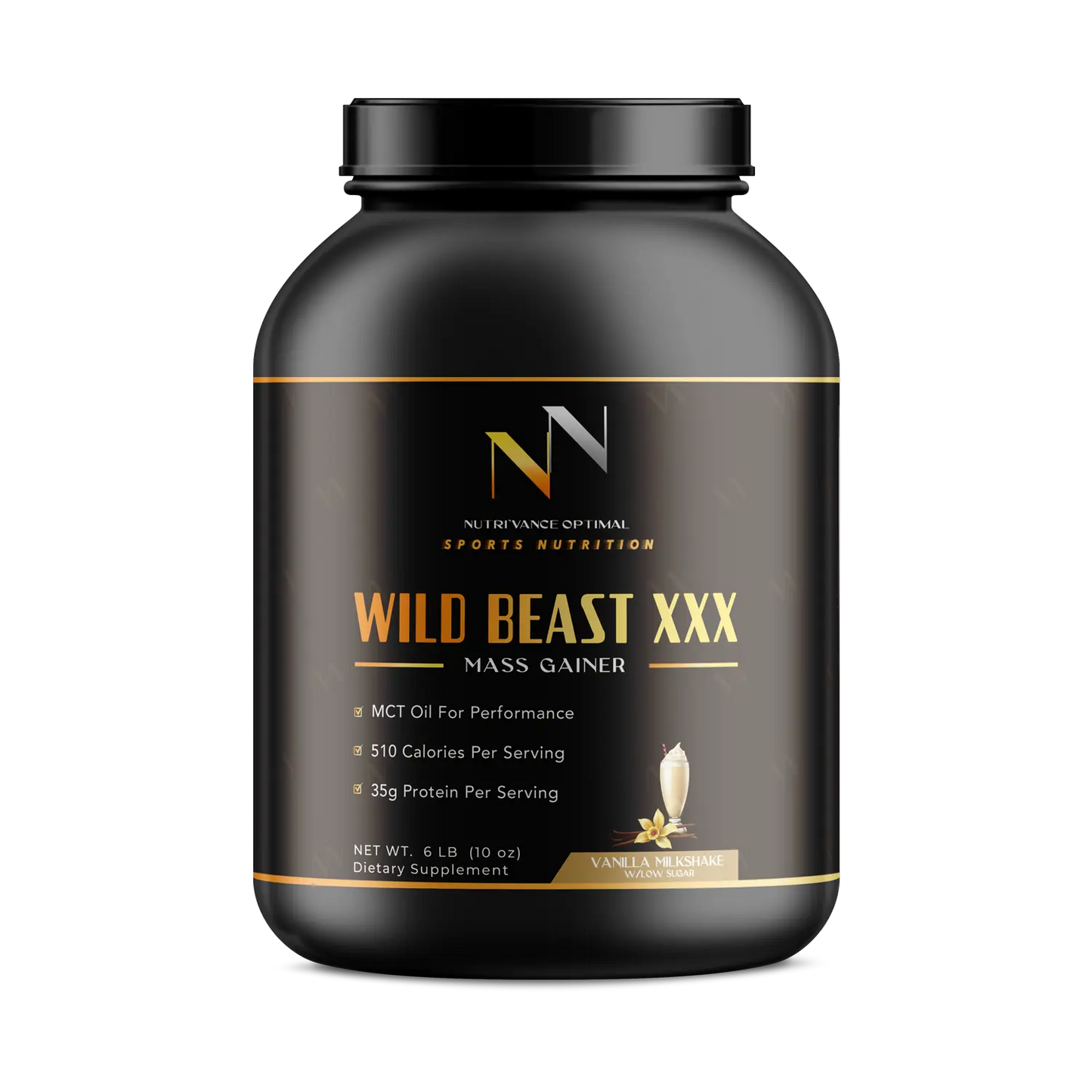WHEY BEAST XXX™ – Advanced Mass Gainer with 35g Protein, 81g Carbs & MCT Oil for Clean Bulk & Performance - Vanilla Milkshake Nutri`Vance Optimal Sports Nutrition