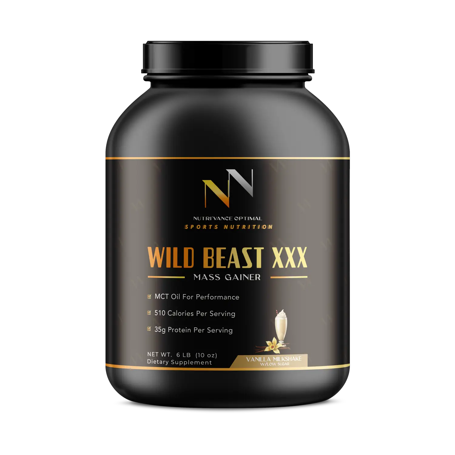 WHEY BEAST XXX™ – Advanced Mass Gainer with 35g Protein, 81g Carbs & MCT Oil for Clean Bulk & Performance - Vanilla Milkshake Nutri`Vance Optimal Sports Nutrition