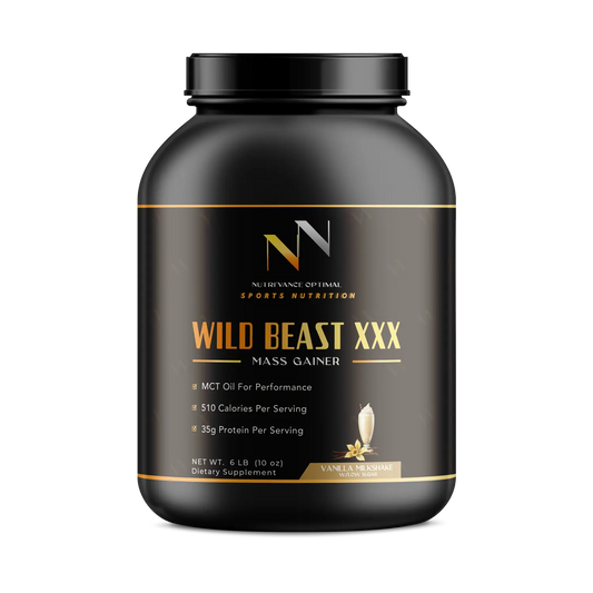 WHEY BEAST XXX™ – Advanced Mass Gainer with 35g Protein, 81g Carbs & MCT Oil for Clean Bulk & Performance - Vanilla Milkshake Nutri`Vance Optimal Sports Nutrition