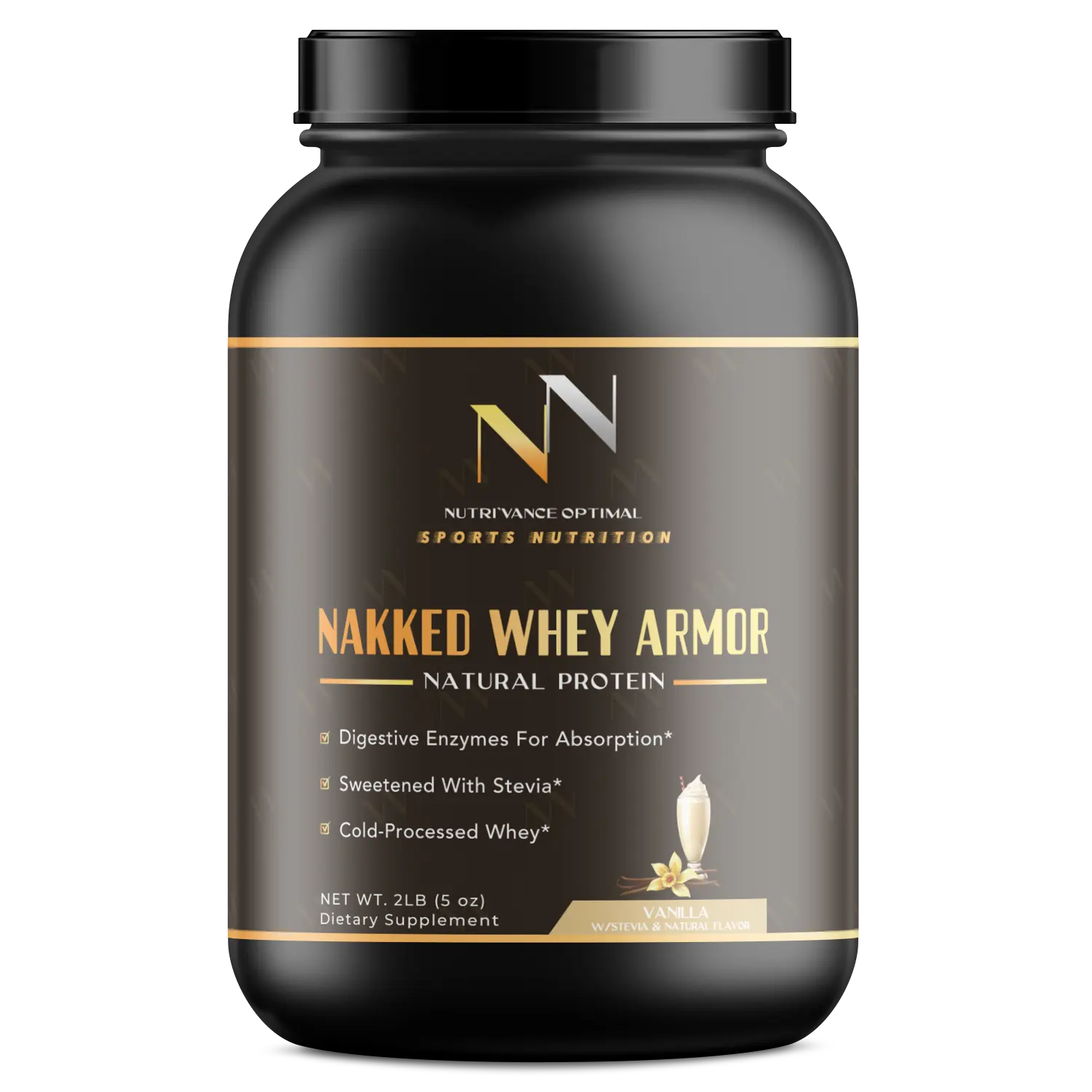 NAKKED WHEY ARMOR™ – Ultra-Filtered Non-GMO Whey Isolate for Lean Muscle & Clean Recovery - Vanilla Nutri`Vance Optimal Sports Nutrition