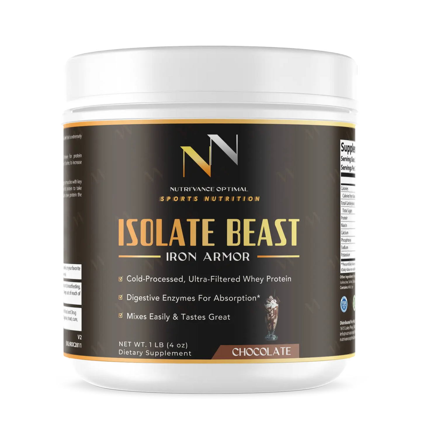 ISOLATE BEAST™ – Ultra-Filtered Whey Isolate for Rapid Absorption & Lean Muscle Recovery (Chocolate) Nutri`Vance Optimal Sports Nutrition