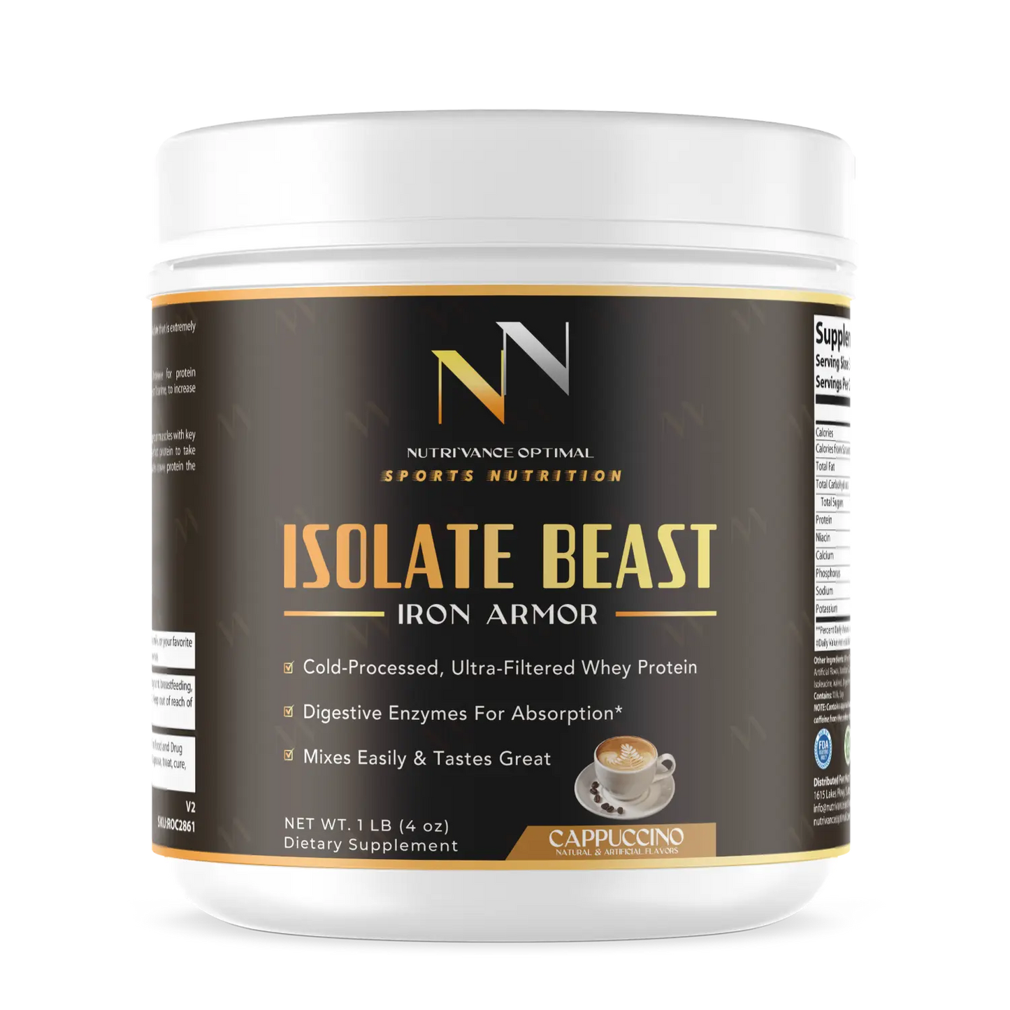 ISOLATE BEAST™ – Ultra-Filtered Whey Isolate for Rapid Absorption & Lean Muscle Recovery - Cappuccino Nutri`Vance Optimal Sports Nutrition