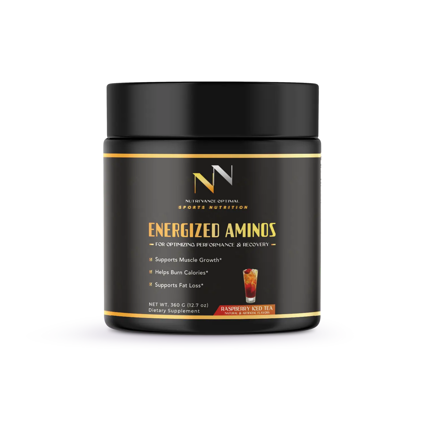ENERGIZED AMINOS™ – 12 Amino Acids + Energy Blend for Muscle Recovery, Focus & Anytime Performance Raspberry Iced Tea Nutri`Vance Optimal Sports Nutrition