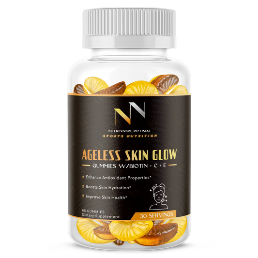 AGELESS SKIN GLOW™ – Radiance Starts From Within Biotin • Vitamin C • Vitamin E • Daily Beauty Support Nutri`Vance Optimal Sports Nutrition