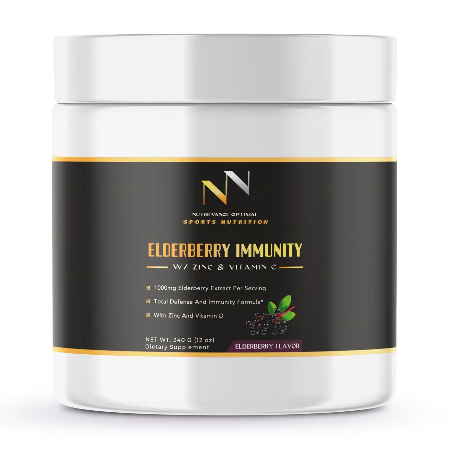 ELDERBERRY IMMUNITY™ – 1,000mg Elderberry + Zinc, Vitamin C & D for Immune, Cardiovascular & Skin Support Nutri`Vance Optimal Sports Nutrition