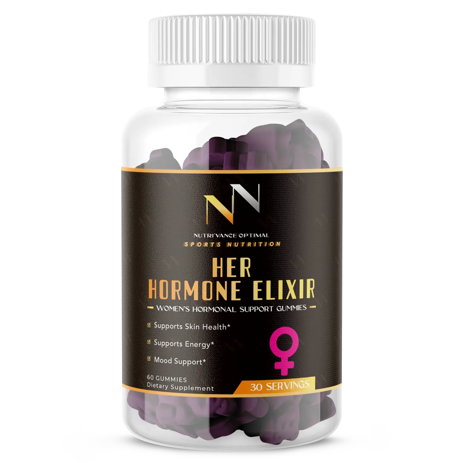 HER HORMONE ELIXIR™ – Gentle Support for Everyday Flow Cranberry • Chasteberry • Vitamin B6 • Naturally Flavored Gummies Nutri`Vance Optimal Sports Nutrition